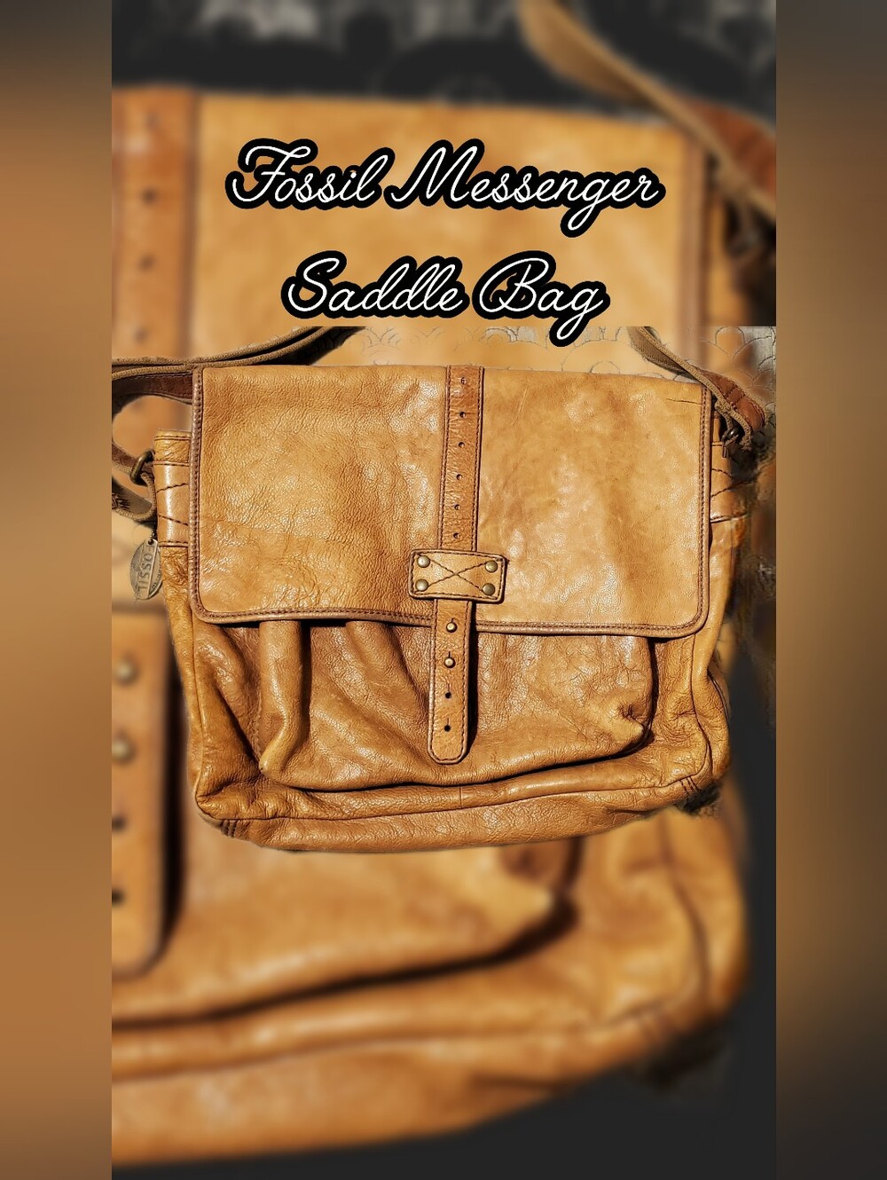 Fossil Leather Messenger Tan Brown Bag Commuter Bag Laptop Satchel